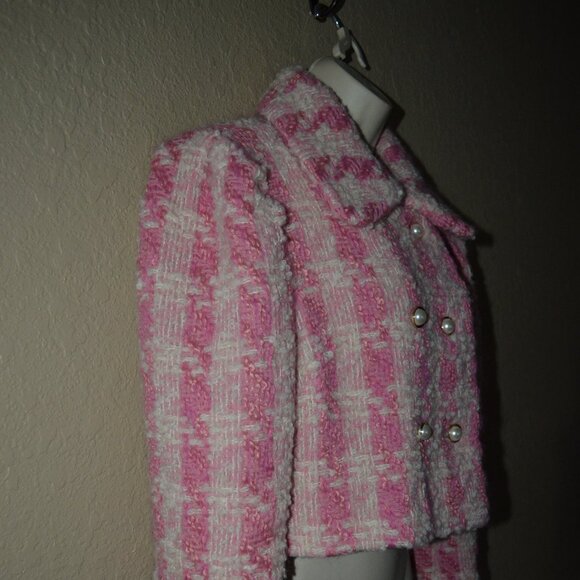 $774 Sz 4 Love Shack Fancy Mews Pink White Tweed Cropped Jacket Blazer - Picture 7 of 12